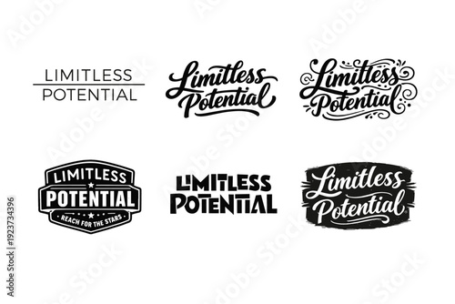 Limitless Potential. Set lettering. harmonious lettering variations of the same emblematic concept, each with different artistic