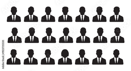Large group of diverse business people, professional corporate avatars in multiple rows and columns