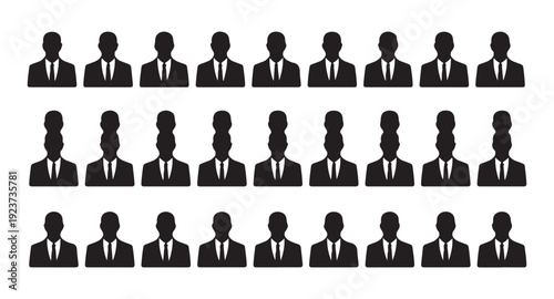 Collection of corporate businessman avatars, a diverse group of male professionals in formal attire