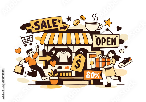 Playful Abstract Storefront. Creative storefront illustration. An abstract storefront with exaggerated