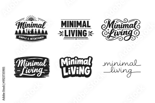 Minimal living quote lettering. Set lettering. harmonious lettering variations of the same emblematic concept, each with different artistic
