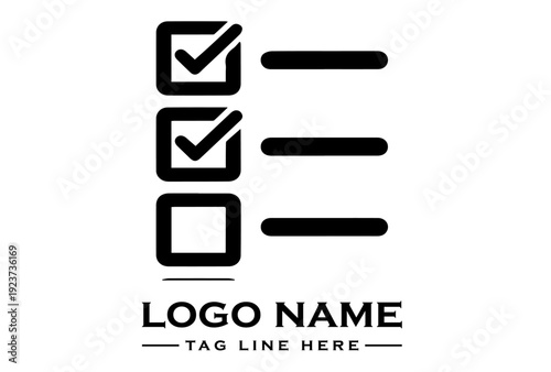 Black and white graphic design template with checklist boxes and placeholder text on a clean background.