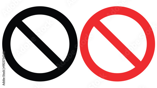Prohibition signs vector illustrating forbidden symbols with classic red circle and slash for no entry and restricted access