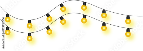Fairy string lights with bright yellow bulbs. Isolated on a transparent background. Perfect for Christmas and New Year decorations.