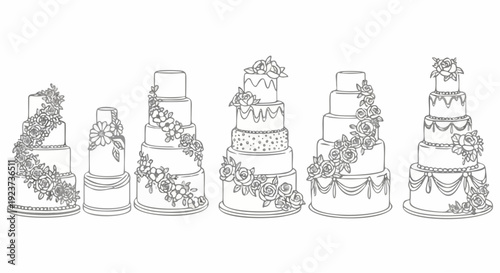 Tiered Wedding Cakes Collection, Pastry and Bakery Design Elements