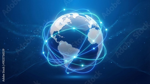 Global network technology connecting the world digital communication and data flow.