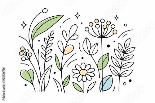 Wild plants close up ? abstract natural composition. Cropped plant forms, leaves and stems filling the frame with gentle movement and air.