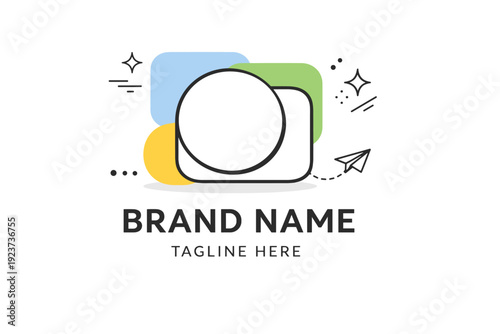 Modern logo backdrop. Layered geometric forms with rounded edges creating visual depth without distraction. Clean professional mood designed