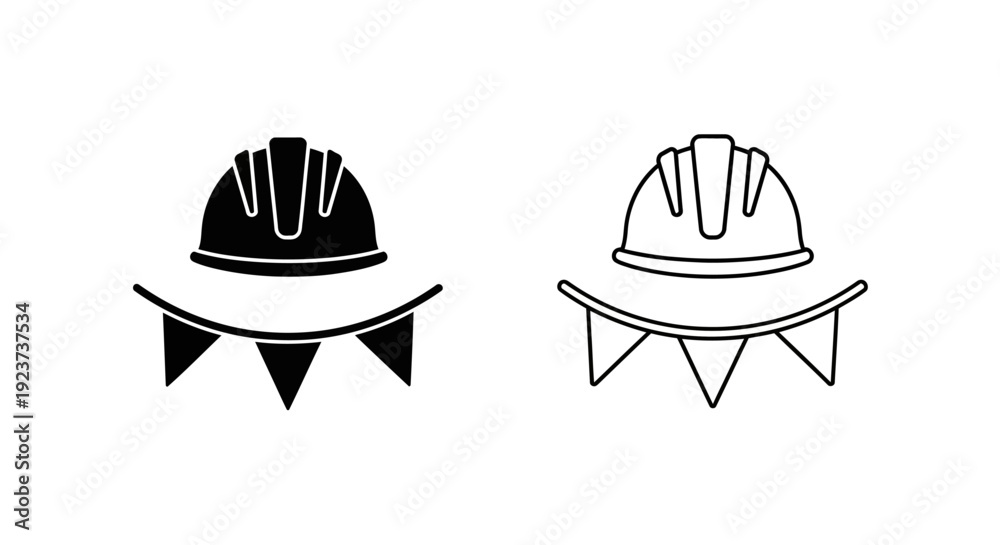 Fototapeta premium Labor day safety hard hat construction worker icon set Vector
