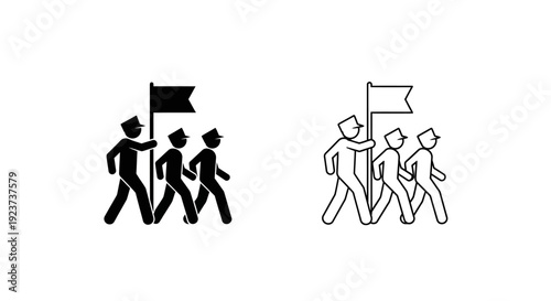 Labor day celebration with flags and people marching Vector