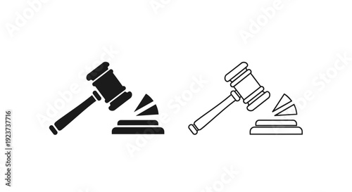 Labor day law gavel icon set, justice hammer symbol, legal concept Vector