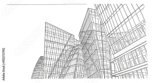 Modern architectural buildings in detailed linear design with glass facades