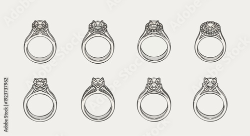 Set of Diamond Engagement Rings Sketch for Jewelry Design