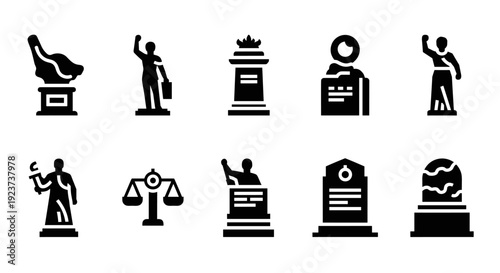 Monument silhouette collection featuring historical statues and architectural landmarks