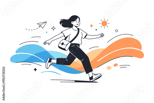 People and vibrant colors, expressive palettes. Character moving through waves of color that suggest mood and momentum. Sense of motion,