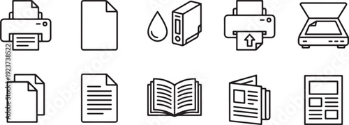 Office equipment and supplies flat design vector illustration, scalable workspace icons set, modern business tools collection, isolated vector art