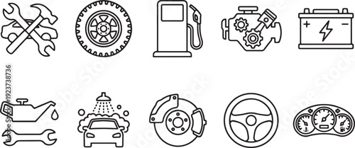 Car repair and maintenance tools set flat design vector illustration with icons for auto service and transportation