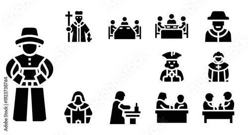 Silhouette icons of historical figures in professional roles