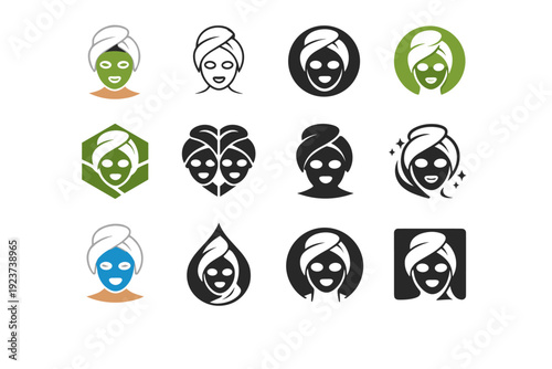 Face Mask Icons. Using face masks for rejuvenation. Icon set. Set Logo of Using face masks for rejuvenation: skincare routine face icon. harmonious logo