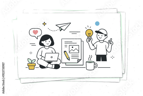 Analog scan textures. Clean composition of layered scanned sheets with visible dust specks and light noise, creating a nostalgic yet modern