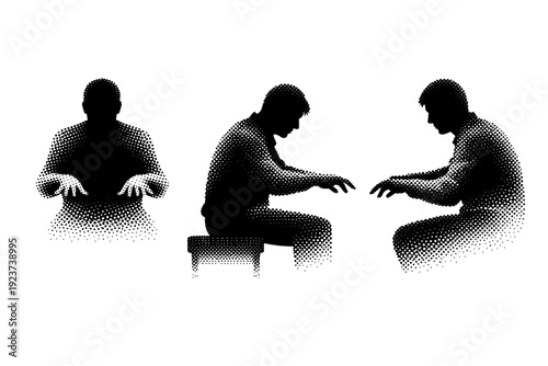 Musician silhouette a seated musician playing a piano represented by body posture and arm reach only shown in front view side view and