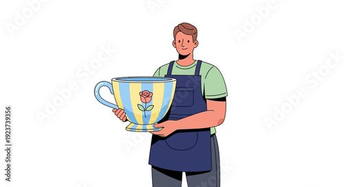 Man Holding Large Coffee Cup Illustration.