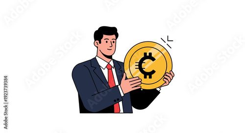 Man Holding Large Gold Coin Illustration.