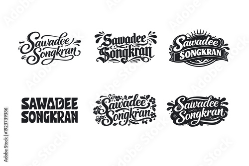 Sawadee Songkran. Set lettering. harmonious lettering variations of the same emblematic concept, each with different artistic interpretation (Elegant script