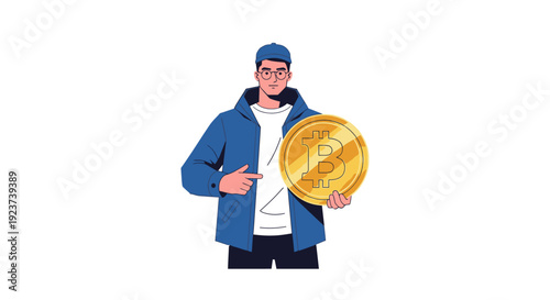 Man Holding Large Gold Coin Illustration.