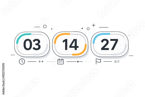 Digital countdown timer concept. Numbers displayed inside soft rounded frames with progress bars and light motion accents. Focused timing,