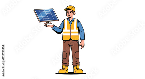 Man Holding Solar Panel Cartoon Character.
