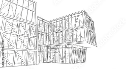 Modern architecture wireframe of geometric building design