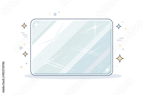 Glass with scratches. Abstract panel of glass with visible light scuff marks and reflections of ambient shapes or shadows. The illustration focuses on texture,