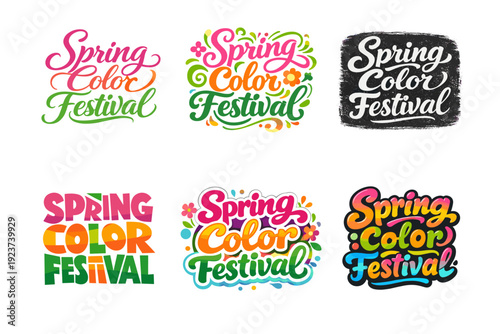 Spring Color Festival. Set lettering. harmonious lettering variations of the same emblematic concept, each with different artistic interpretation (Elegant