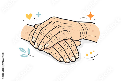 Wrinkles and freckles close-ups. Close-up of hands gently clasped, showing natural wrinkles and skin texture. Editorial focus on realism,