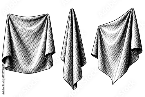 Black and white halftone fabric texture A fine fabric-like halftone texture with subtle woven dot structure presented in front view, side