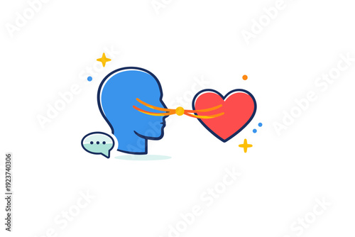 Empathy expressing emotional intelligence and mindful communication. A modern visual metaphor using a head and heart connected by subtle lines suggesting