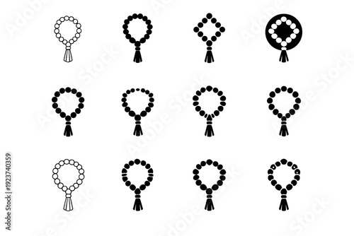 Prayer Beads. Icon set. Set Logo of Prayer Beads: Tassel and beads. harmonious logo variations of the same emblematic concept (Minimal
