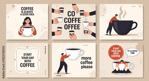 Coffee Craze: Engaging Social Media Posts for Coffee Lovers and Cafes - A Set of Playful Vector Illustrations to Promote Your Coffee Business