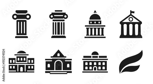 Silhouette icons of classical architecture and elegant buildings