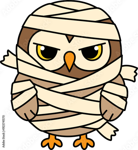 Cartoon owl wrapped in bandages.