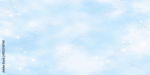Dreamy Sky with Shimmering Lights: An ethereal panorama, the boundless canvas of a bright, light blue sky speckled with the soft, twinkling dance of radiant stars, evoking a sense of tranquility.
