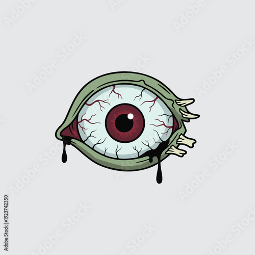 Spooky Zombie Monster Eyeball Illustration with Black Goo and Veins