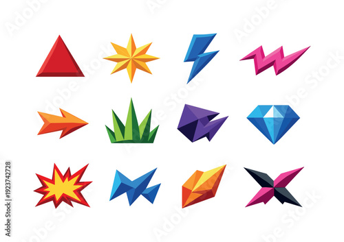 Sharp shapes. Colorful flat vector icons set of Sharp shapes: sharp triangle, pointed star,