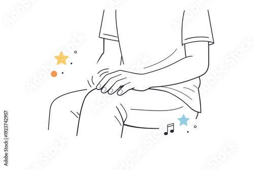 Fidgeting Fingers Illustration. People hands fidgeting. A seated figure tapping fingers lightly against the knee, body otherwise still. Gentle rhythm and