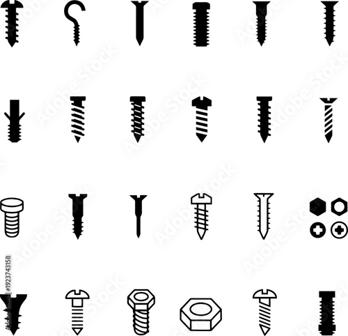Screw Bolt and Fastener Icon Collection Vector