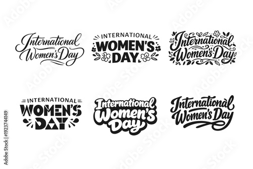 International Women?s Day celebration. Set lettering. harmonious lettering variations of the same emblematic concept, each with different