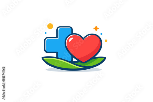 Healthcare concept medical cross and heart elements combined in a calm balanced scene, conveying compassion, reliability and wellbeing. A