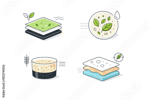 Bio-based material study. Texture samples inspired by bio-plastics or plant-based materials. Smooth yet organic surfaces, innovation and nature balance,