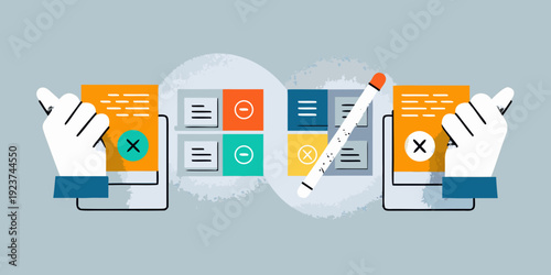 Hands interacting with colorful smartphone screens displaying app interfaces